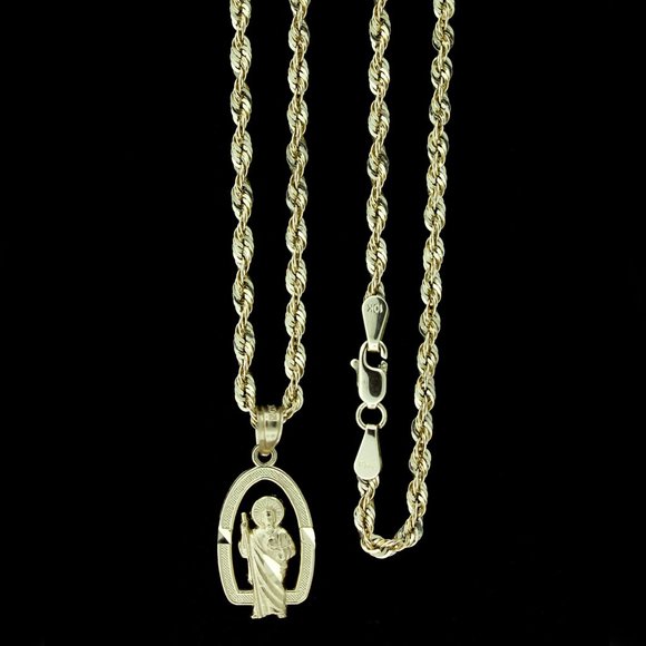 10K Real Gold Rope Chain and San Judas Saint Jude Pendant Set - Picture 2 of 9